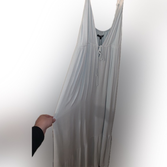 Papermoon Sage Mint Light Green Deep V Neck Plunging Boho Tiered Maxi Dress L - Picture 4 of 12